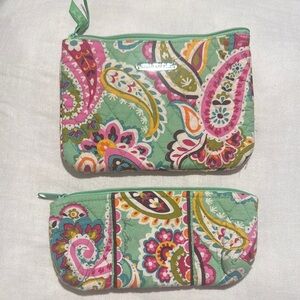 Vera Bradley Tutti Fruity Green and Pink Paisley Cosmetic Bag Set